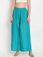 TAG 7 Women Pack Of 2 Black & Teal Blue Solid Flared Palazzos