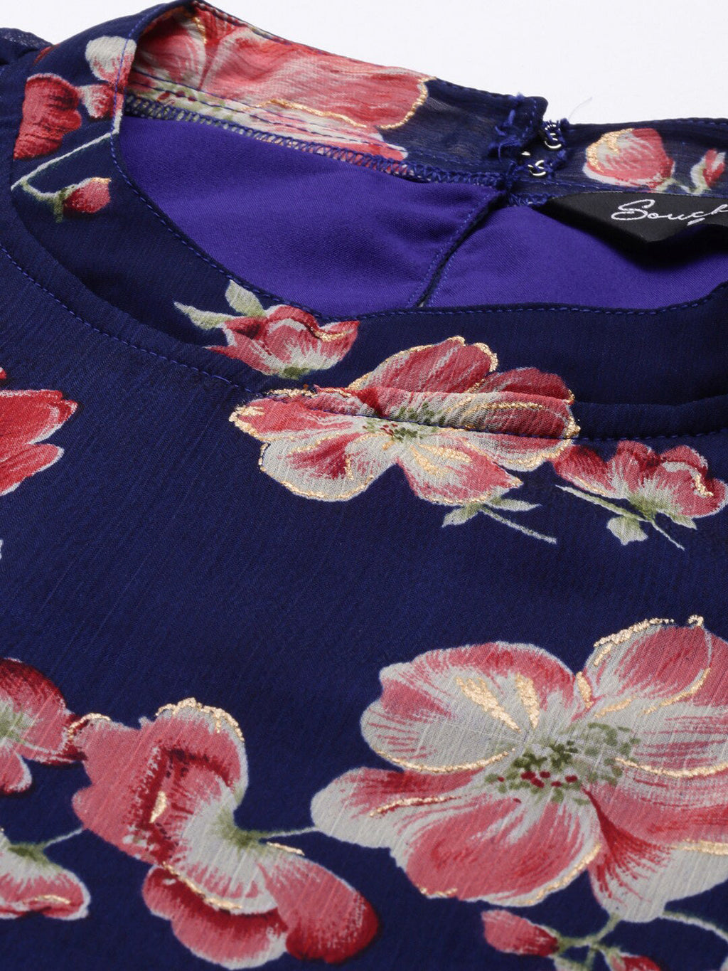 Souchii Floral Printed Round Neck Midi Dress - Distacart