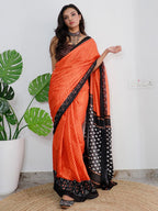 Saree Mall Orange & Black Ethnic Motifs Printed Pure Cotton Sarees - Distacart