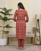 Vaasva Women Maroon Cotton Kurta With Cotton Pant & Dupatta