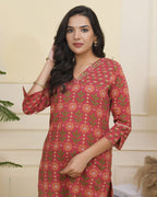 Vaasva Women Maroon Cotton Kurta With Cotton Pant & Dupatta