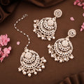 Tehzeeb Creations Gold-Polished Traditional Chandbali Drop Kundan & Pearl Earring With Tikka For Women - Distacart