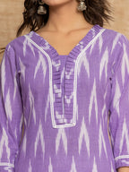 Yufta Purple Ikat Print Straight Strappy Kurta Trouser And Dupatta Set