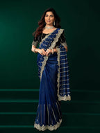 Joban Fashion Navy Blue Net Party Wear Sarees - Distacart