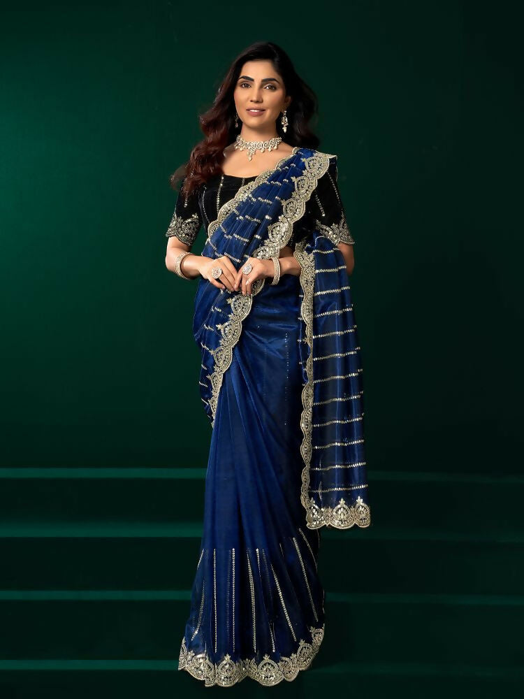 Joban Fashion Navy Blue Net Party Wear Sarees - Distacart