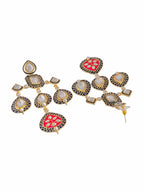 Shoshaa Gold-Plated Balck & Pink Kundan Enamel Drop Earrings - Distacart