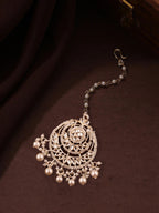 Tehzeeb Creations White Gold Trending Style Drop & Danglers Earring With Tikka For Girls & Women Diamond, Pearl Brass Drops - Distacart