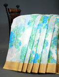 Shades of Milk White And Sky Blue Colour Floral Design Chanderi Printed Saree By Gayathri Reddy Designer Studio