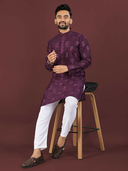 Anaita Purple Embroidered Silk Straight Kurta