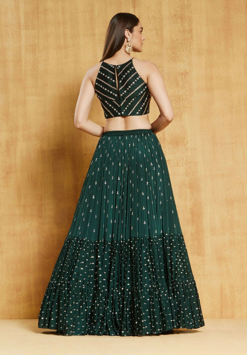 Jyoti Fashion Bottle Green Sequence Embroidery Georgette Designer Lehenga Choli with Dupatta