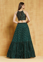 Jyoti Fashion Bottle Green Sequence Embroidery Georgette Designer Lehenga Choli with Dupatta