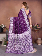 Anaita Dark Purple Handmade Bandhej Viscose Silk Saree With Blouse - Distacart