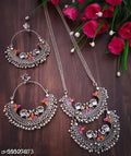 Tehzeeb Creations Women's Silver Colour Oxidised Necklace And Earrings With Peacock Design