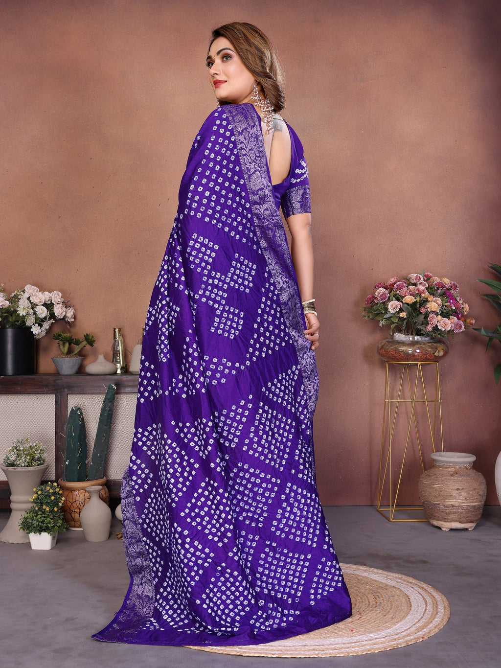 Anaita Blue Handmade Bandhej Viscose Silk Saree With Blouse - Distacart