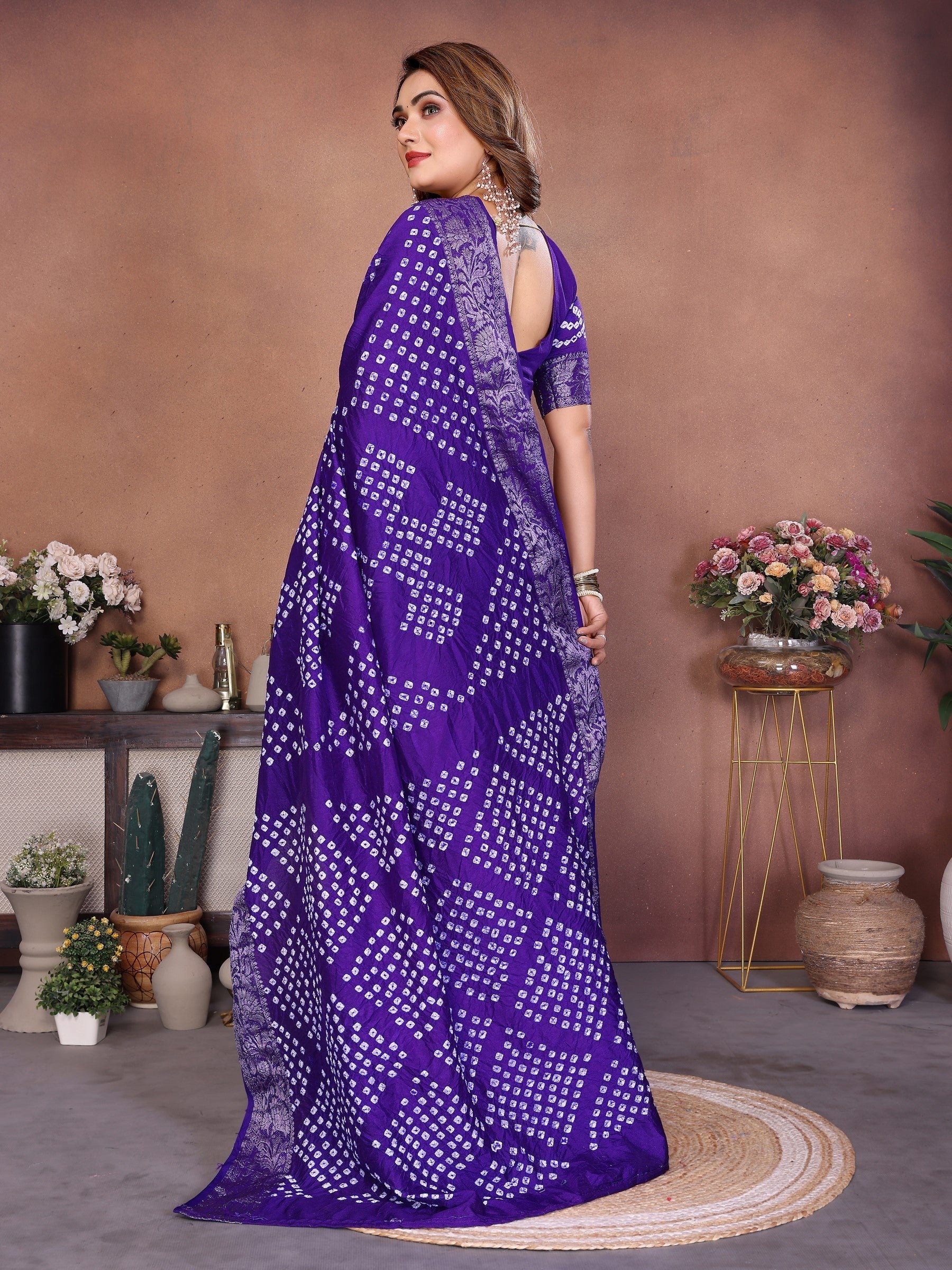 Anaita Blue Handmade Bandhej Viscose Silk Saree With Blouse - Distacart