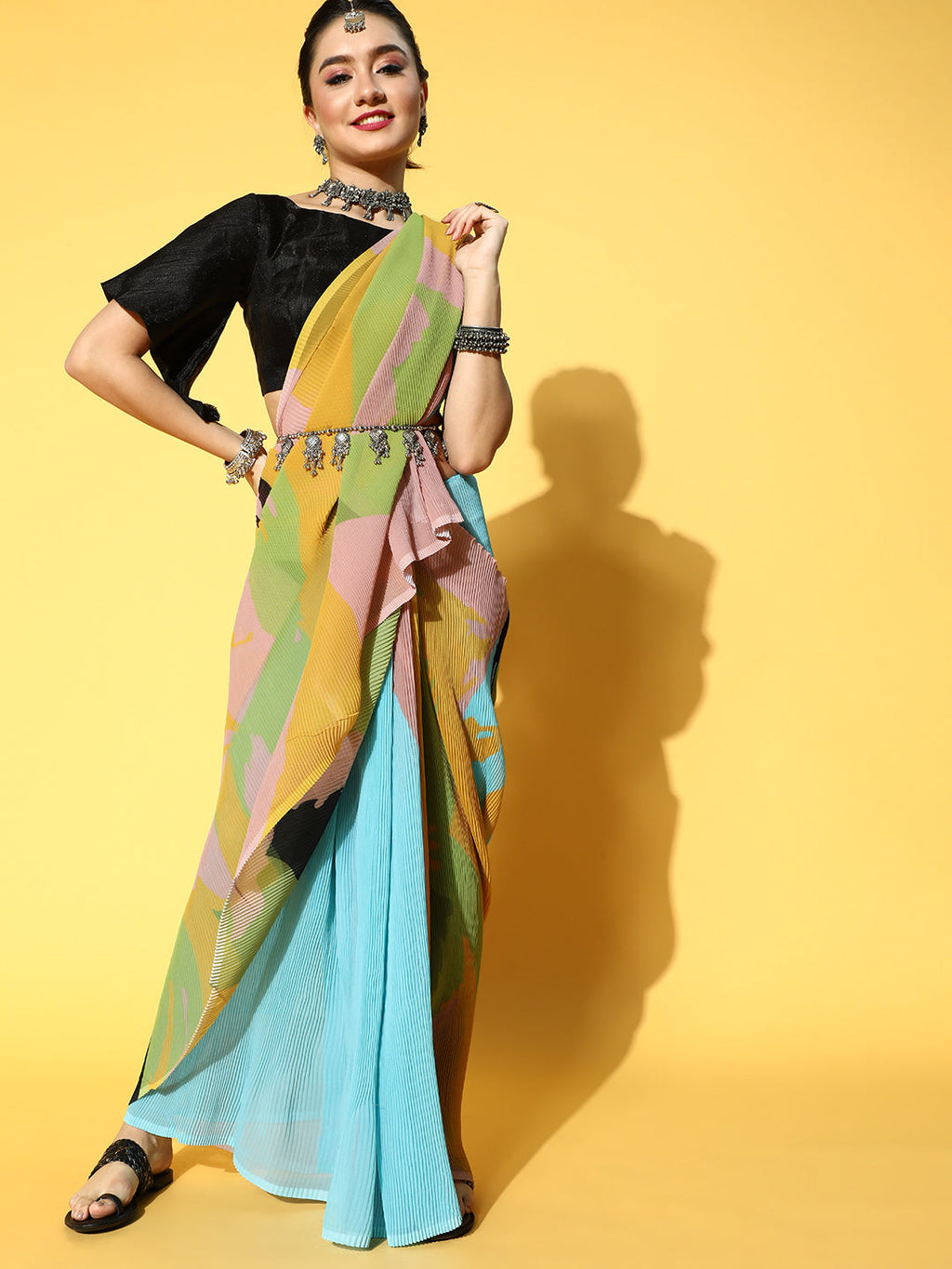Tikhi Imli Abstract Poly Georgette Saree Border - Distacart