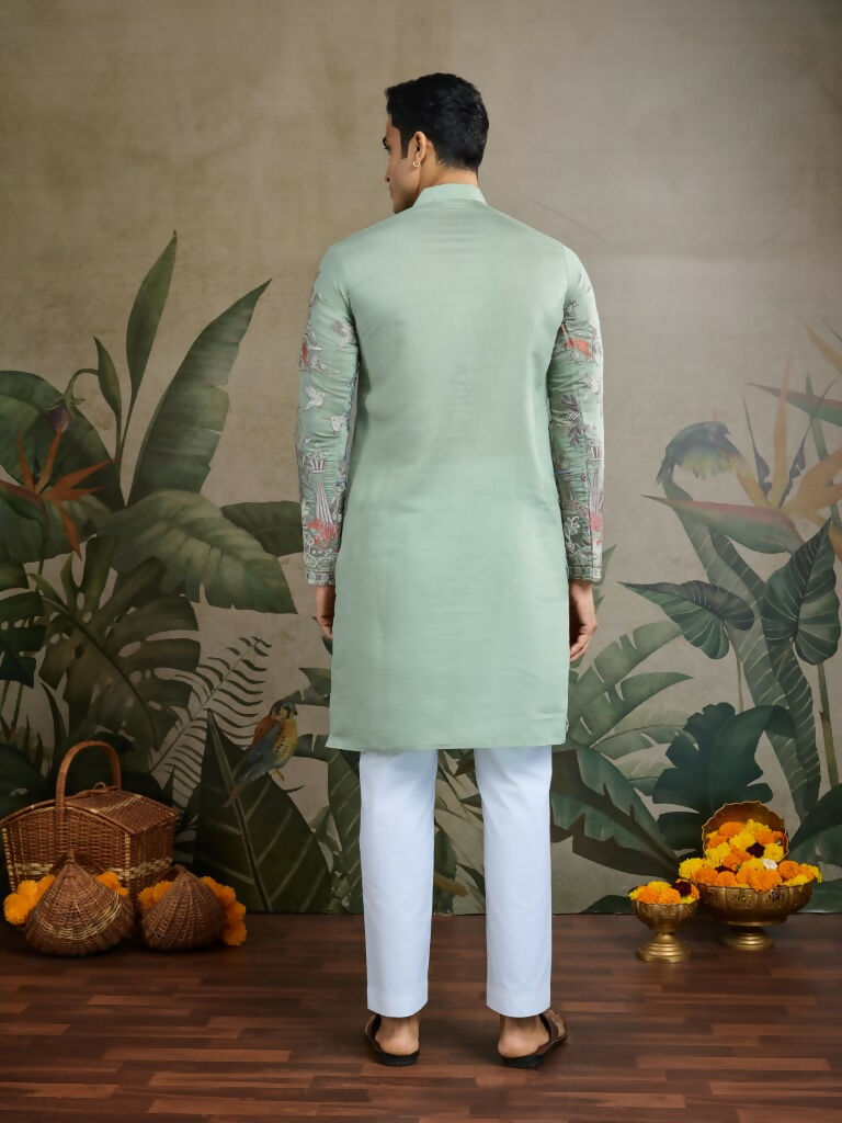 Vastranavya Pista Green Exclusive Festival Wear Viscose Silk Thread & Sequence Embroidered Work Kurta