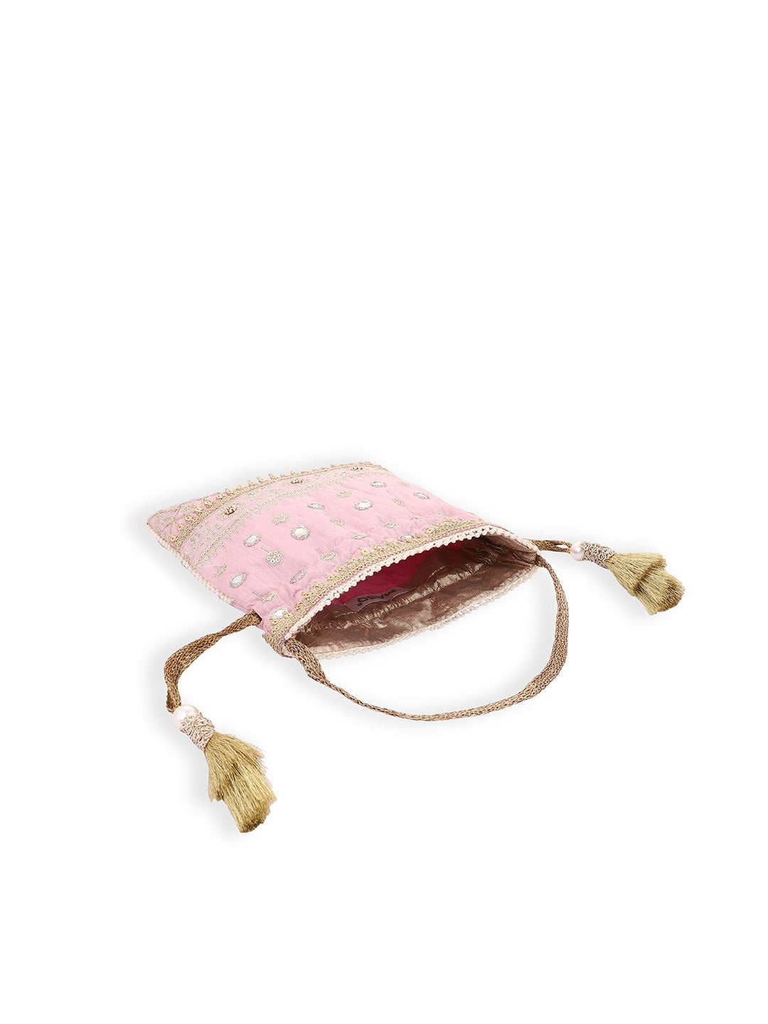Masq Pink & Gold-Toned Embellished Potli Clutch - Distacart
