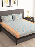 Story@home Tango Blue & White Printed 240 TC King Bedsheet with 2 Pillow Covers