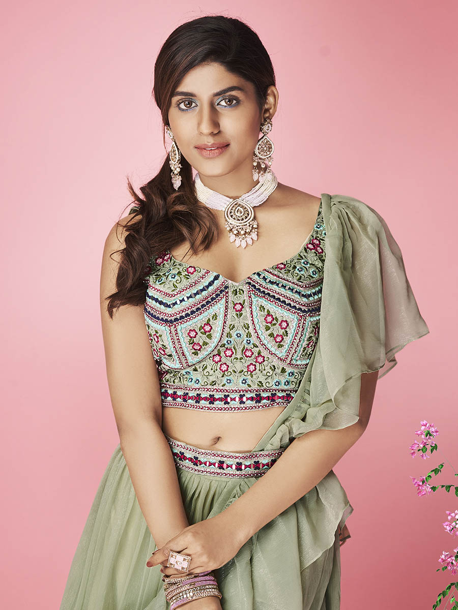 Myra Olive Green Art Silk Designer Lehenga