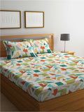BOMBAY DYEING Serenita Yellow Geometric Cotton 144 TC King Bedsheet & 2 Pillow Covers