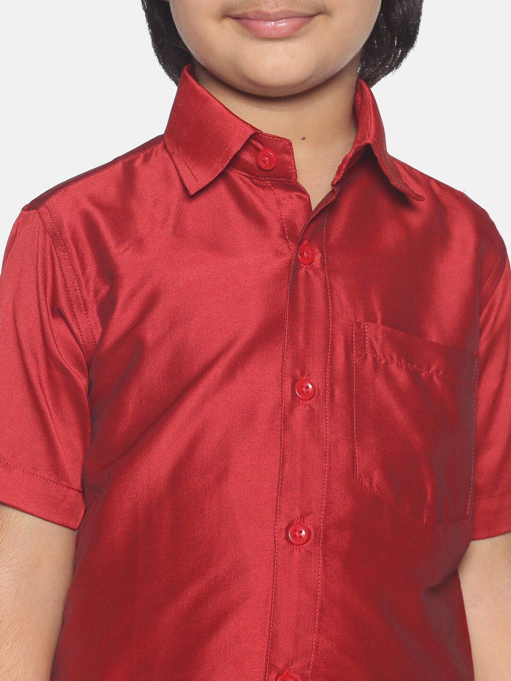 Sethukrishna Boys Red & White Shirt With Veshti Set