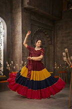 Multi Color Viscose Rayon Thread Embroidered Navratri Lehenga Choli with Dupatta - Raas