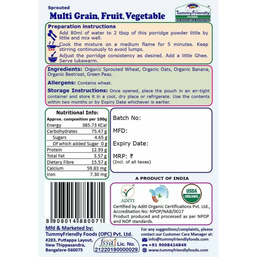 TummyFriendly Foods Certified Stage3 Porridge Mixes Trial Packs - Ragi, Sathu Maavu, MultiGrain for 8 Months Old Baby - Distacart