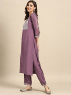 Sangria Ethnic Motifs Embroidered Thread Work Kurta With Trousers