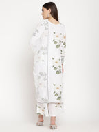 Ahalyaa Women's White Crepe Digital Print Kurta Palazzo Set With Dupatta