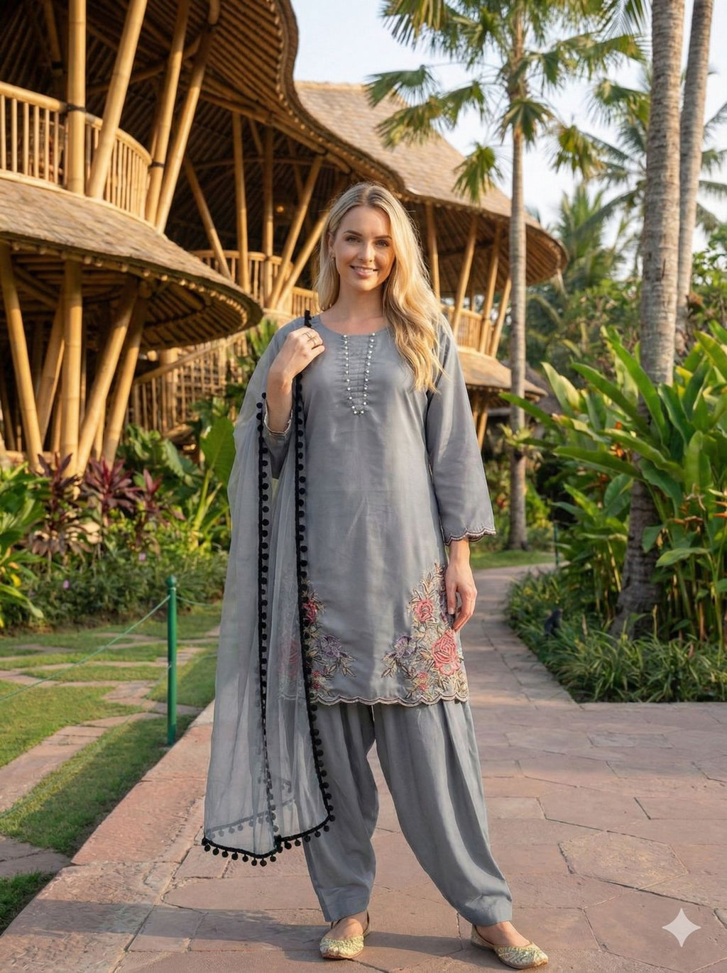 Anaita Grey Crepe Stitched Suit With Sequence Embroidery Work - Distacart