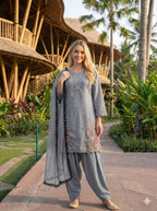 Anaita Grey Crepe Stitched Suit With Sequence Embroidery Work - Distacart