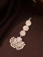 Tehzeeb Creations White Gold Trending Style Drop & Danglers Earring With Tikka For Girls & Women Diamond, Pearl Brass Drops - Distacart