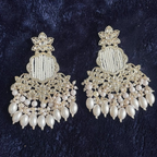 Tehzeeb Creations White Gold Trending Style Drop & Danglers Earring With Tikka For Girls & Women Diamond, Pearl Brass Drops - Distacart