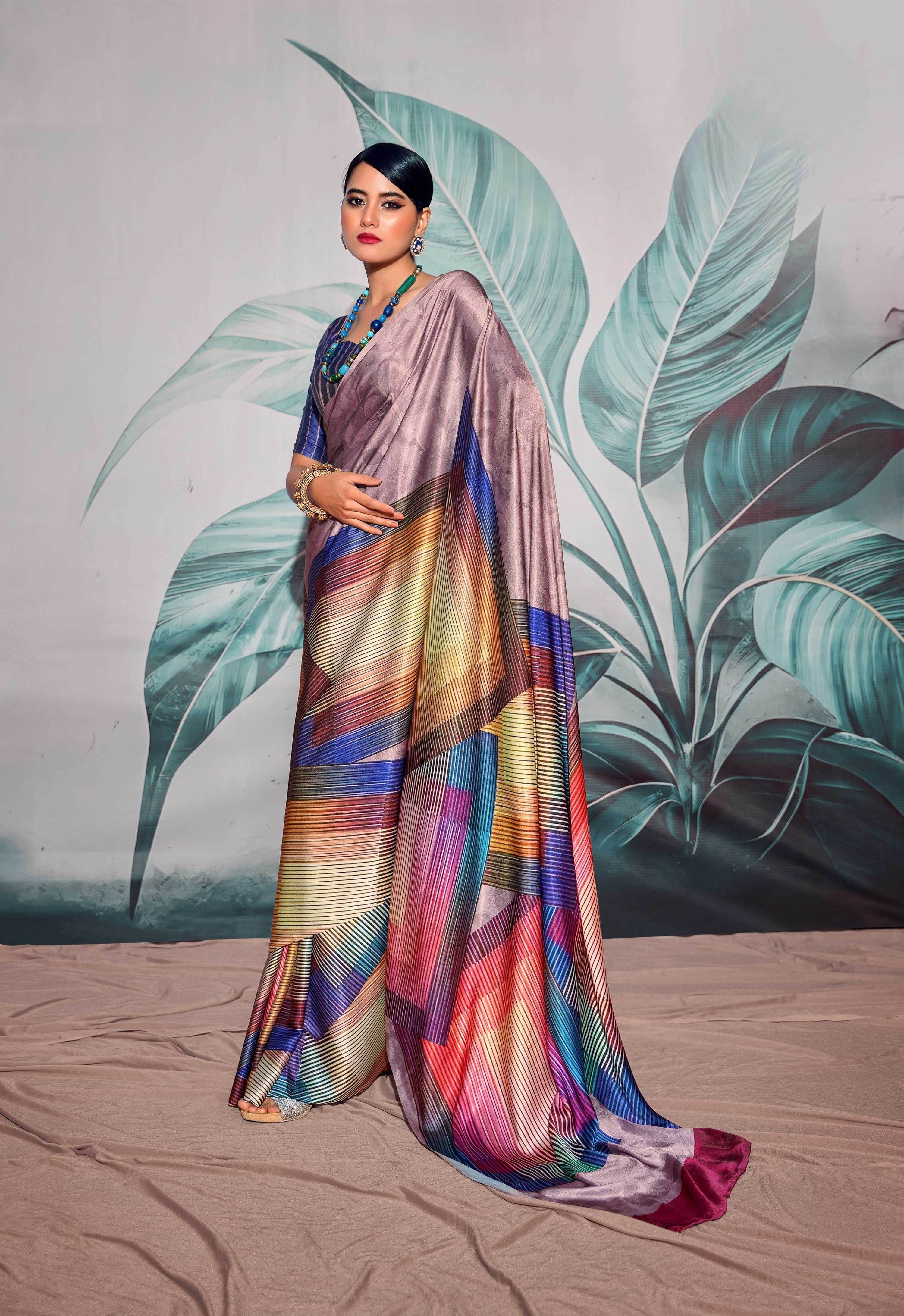 Anaita Purple Pure Satin Silk With Zari Weaving Saree With Blouse - Distacart