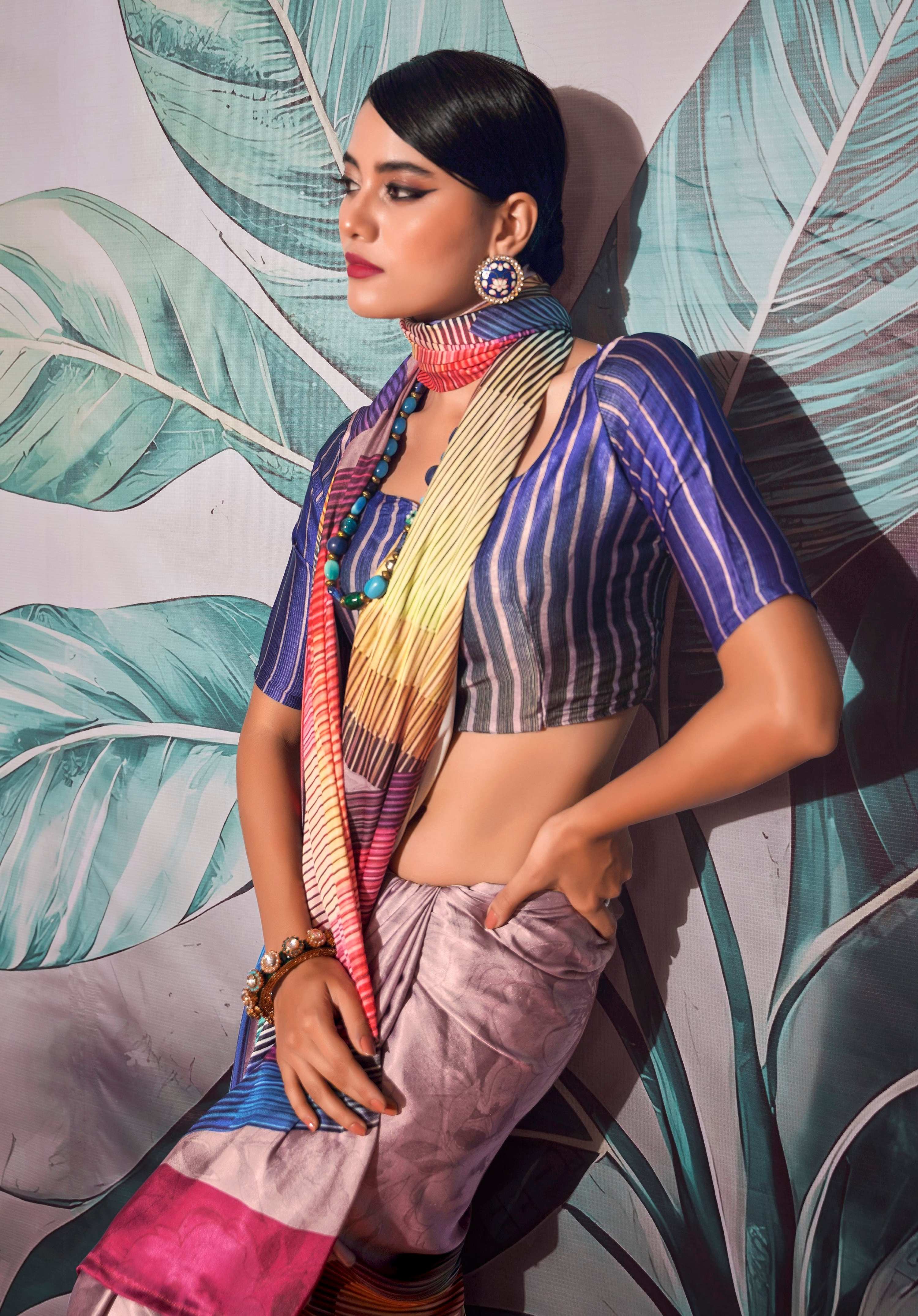 Anaita Purple Pure Satin Silk With Zari Weaving Saree With Blouse - Distacart