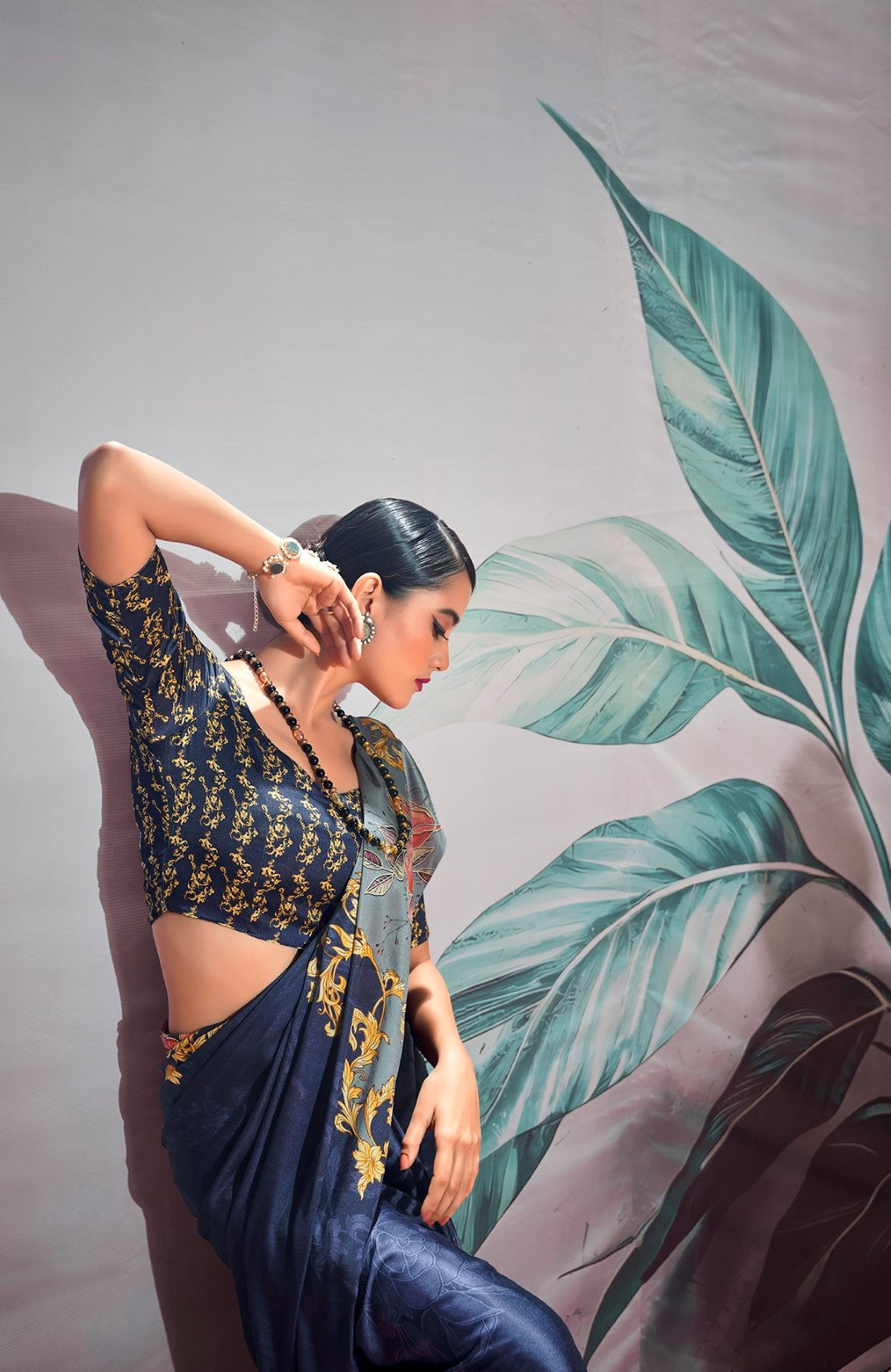 Anaita Navy Blue Pure Satin Silk With Zari Weaving Saree With Blouse - Distacart