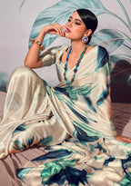 Anaita Off White Pure Satin Silk With Zari Weaving Saree With Blouse - Distacart