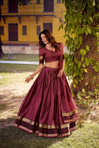 Lorenvalley Fashion Rust Chettinad Cotton Chex with Zari Weaving Work Lehenga Choli with Dupatta - Distacart