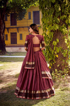Lorenvalley Fashion Rust Chettinad Cotton Chex with Zari Weaving Work Lehenga Choli with Dupatta - Distacart