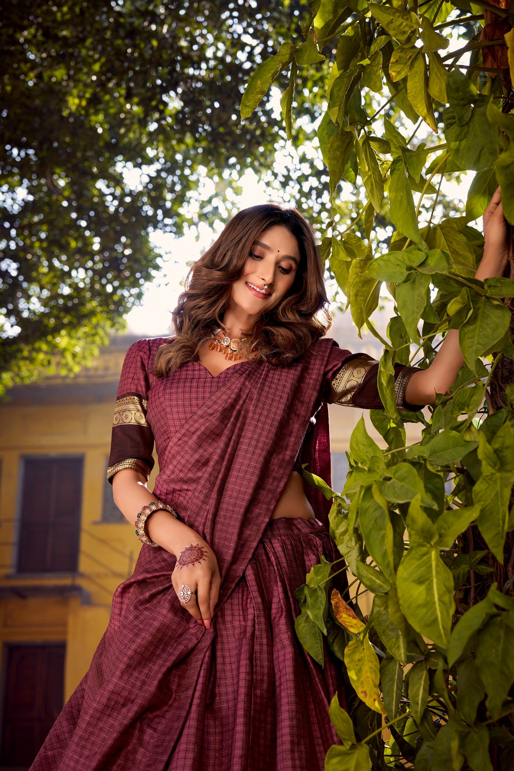 Lorenvalley Fashion Rust Chettinad Cotton Chex with Zari Weaving Work Lehenga Choli with Dupatta - Distacart