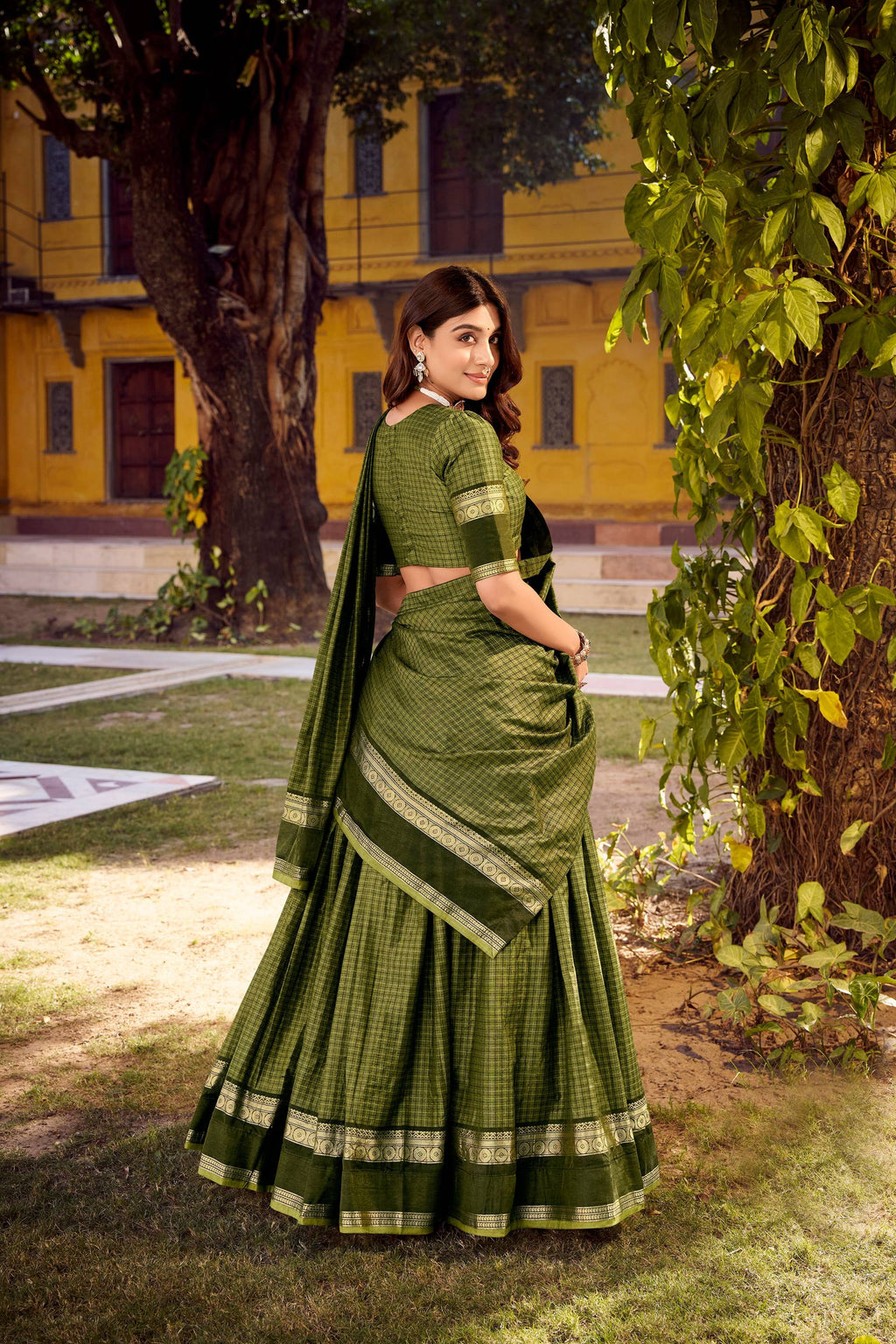 Evanik Mehendi Cotton With Chex Zari Weaving Lehenga Choli - Distacart