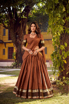 Evanik Orange Cotton With Chex Zari Weaving Lehenga Choli - Distacart