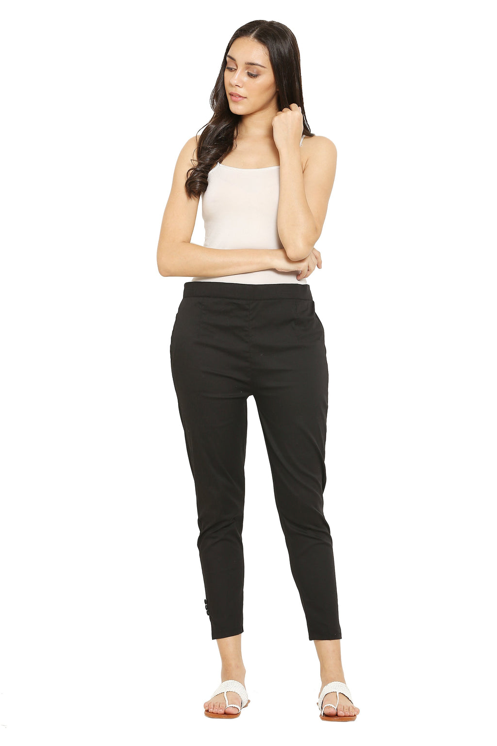 PAVONINE Black Color Stretchable Cotton Lycra Fabric Pencil Pant For Women - Distacart