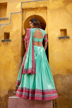 Lorenvalley Fashion Skyblue Pure Chanderi Thread Work Lehenga Choli with Dupatta - Distacart