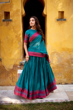 Lorenvalley Fashion Teal Pure Chanderi Thread Work Lehenga Choli with Dupatta