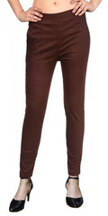 PAVONINE Coffee Color Stretchable Cotton Lycra Fabric Pencil Pant For Women - Distacart