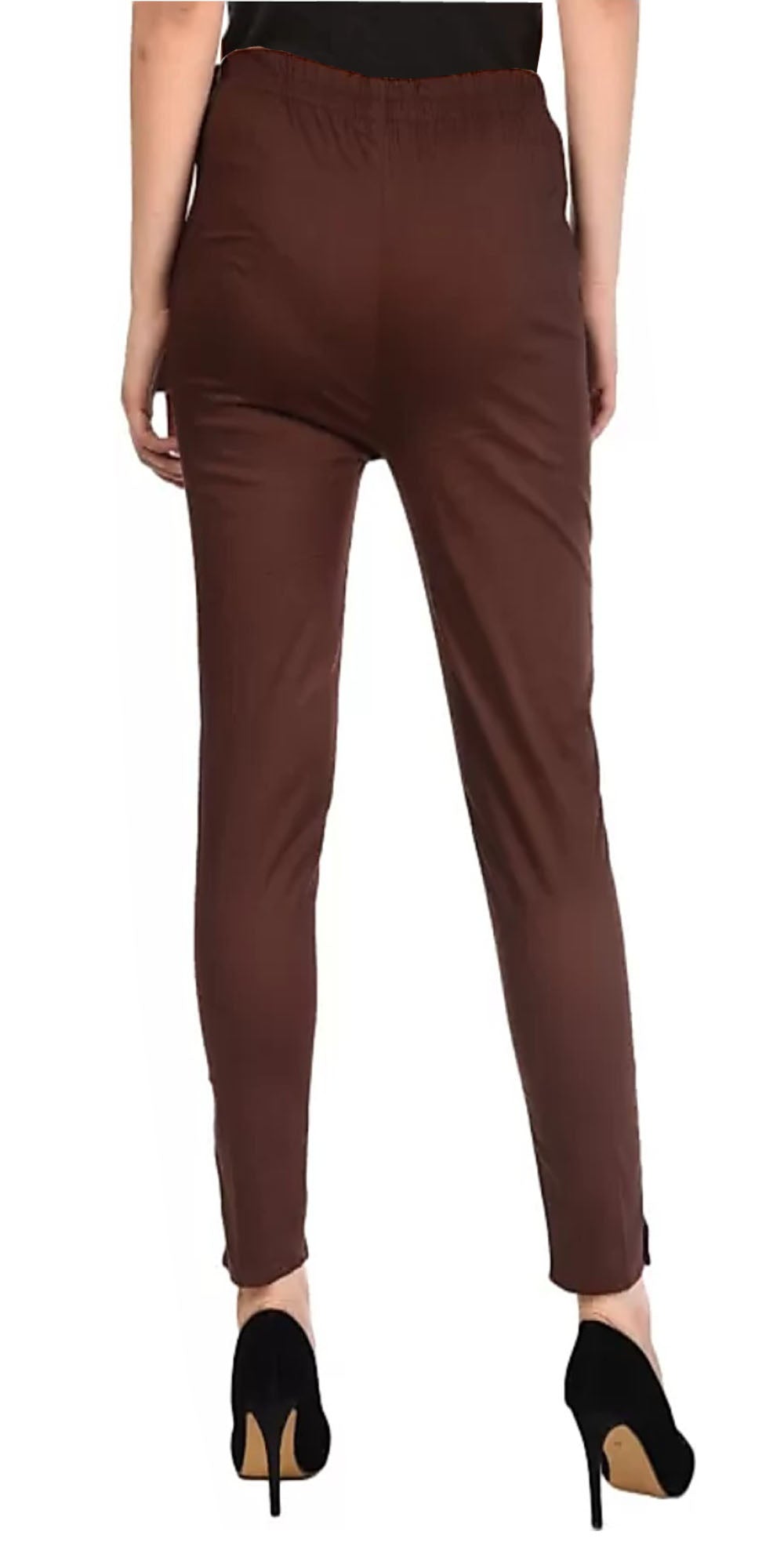 PAVONINE Coffee Color Stretchable Cotton Lycra Fabric Pencil Pant For Women - Distacart