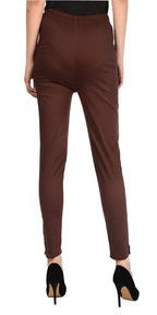 PAVONINE Coffee Color Stretchable Cotton Lycra Fabric Pencil Pant For Women - Distacart