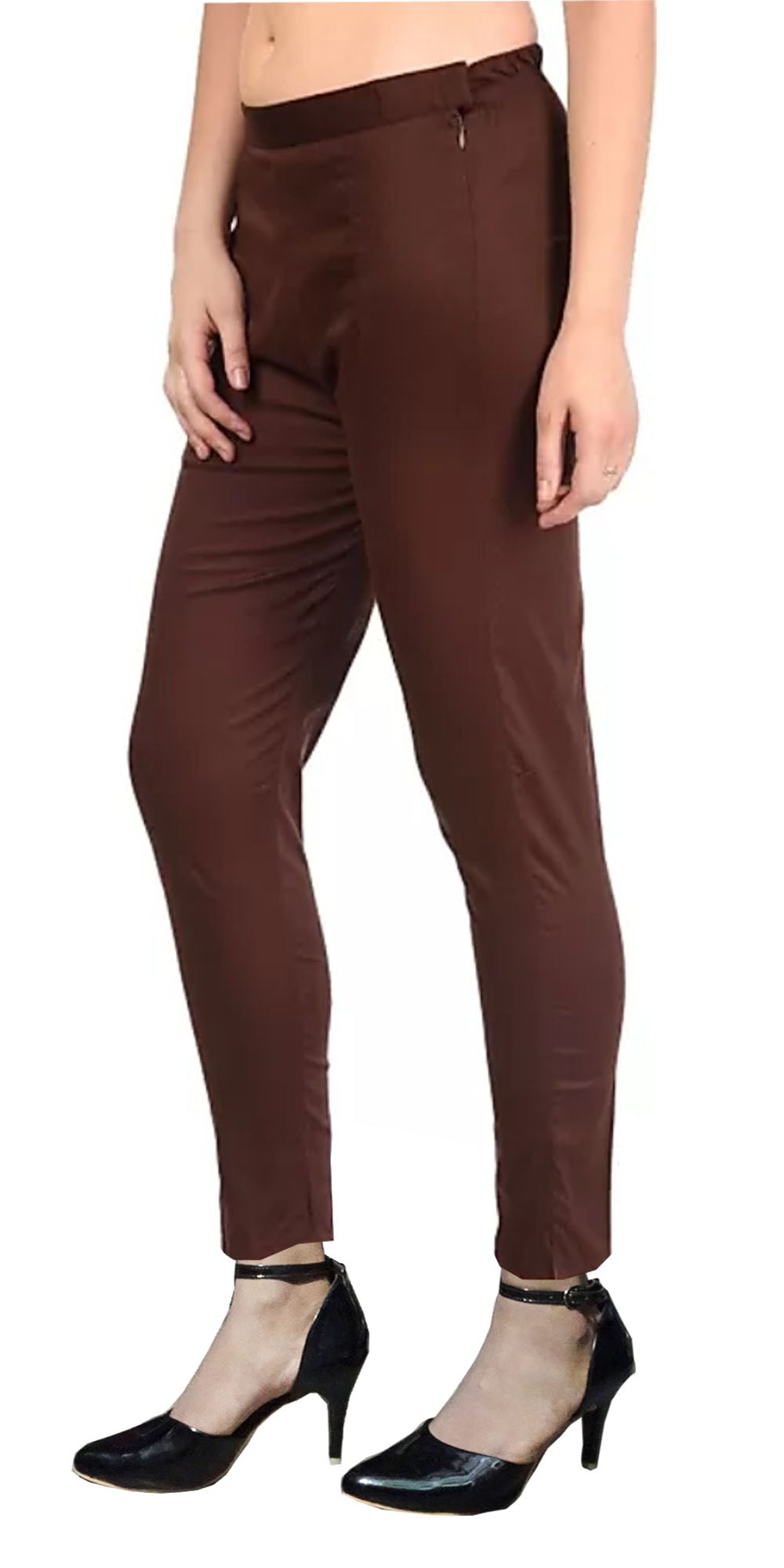 PAVONINE Coffee Color Stretchable Cotton Lycra Fabric Pencil Pant For Women - Distacart